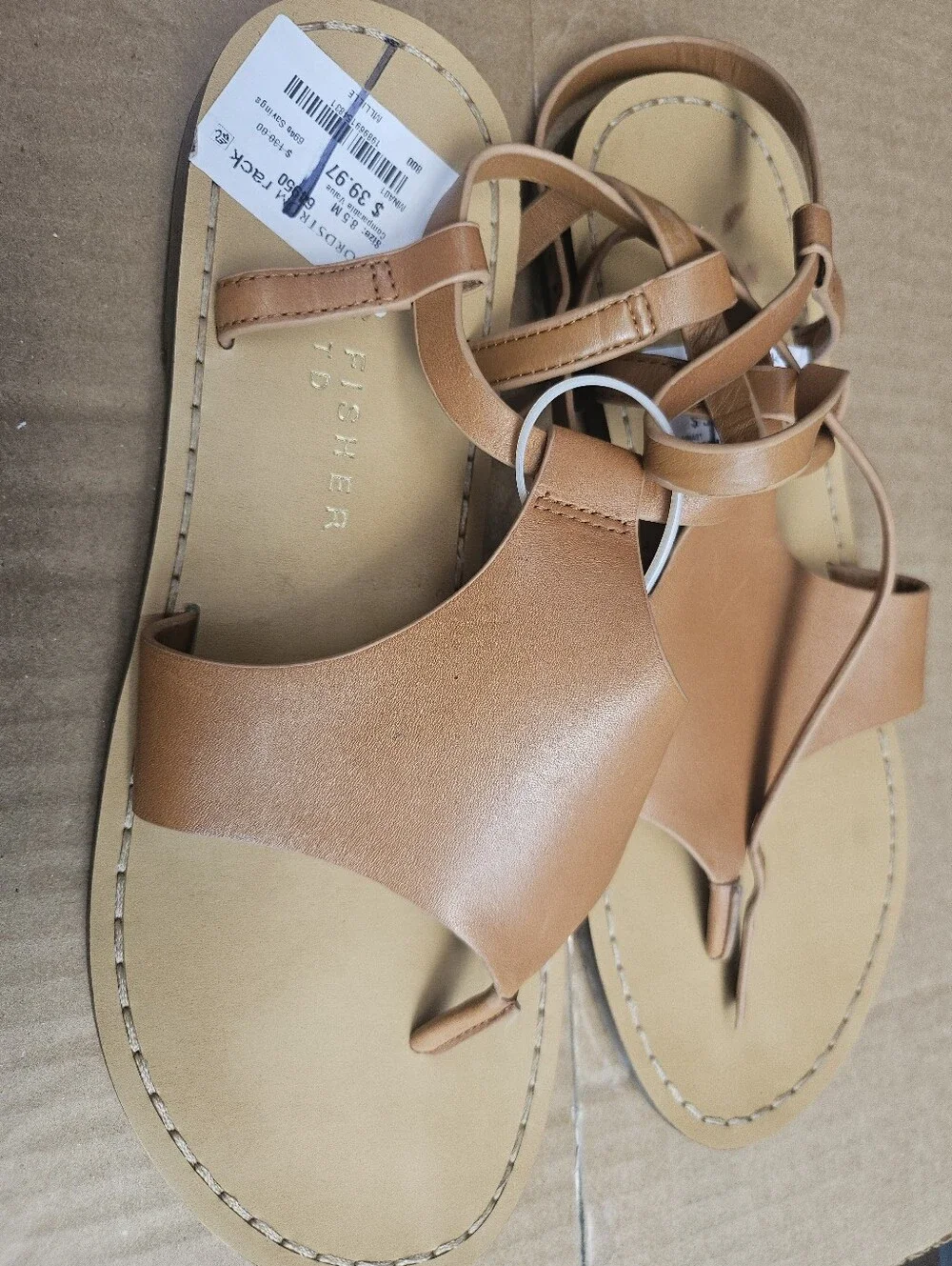 Marc Fisher Tan Leather T-Strap Thong Sandals